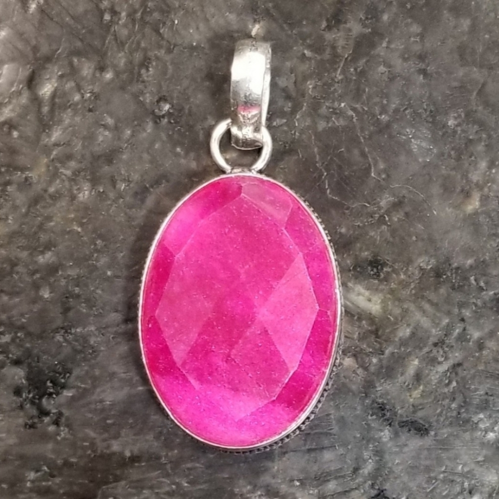 Faceted Ruby Gemstone 925 Silver Overlay - image 5